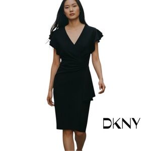 DKNY Black Short Sleeve Pleated Ruffle Dress NWT Size 4